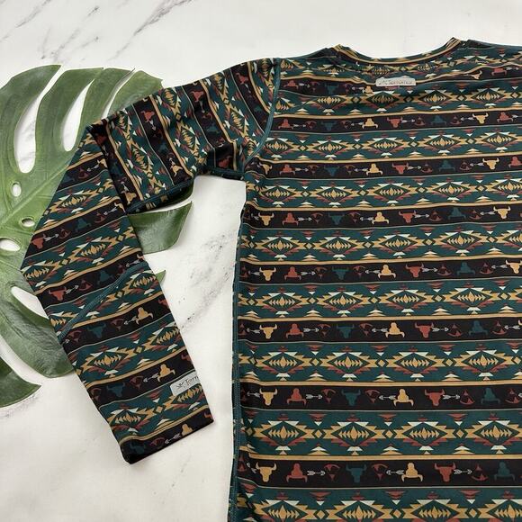 Terramar Womens Long Sleeve Top Size XL Green Brown Southwest Western Print - Picture 10 of 11